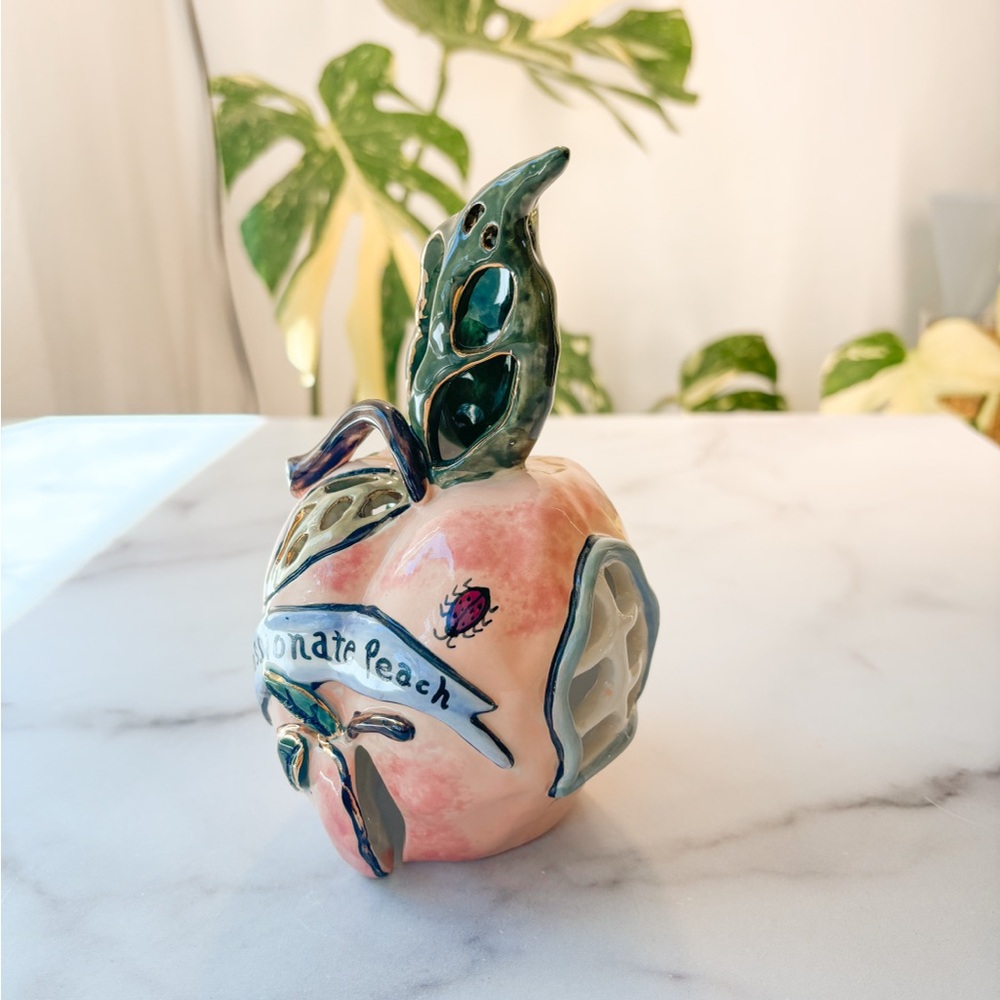 Blue Sky Peach and Green Ceramic Candle Holder - Picture 3 of 8